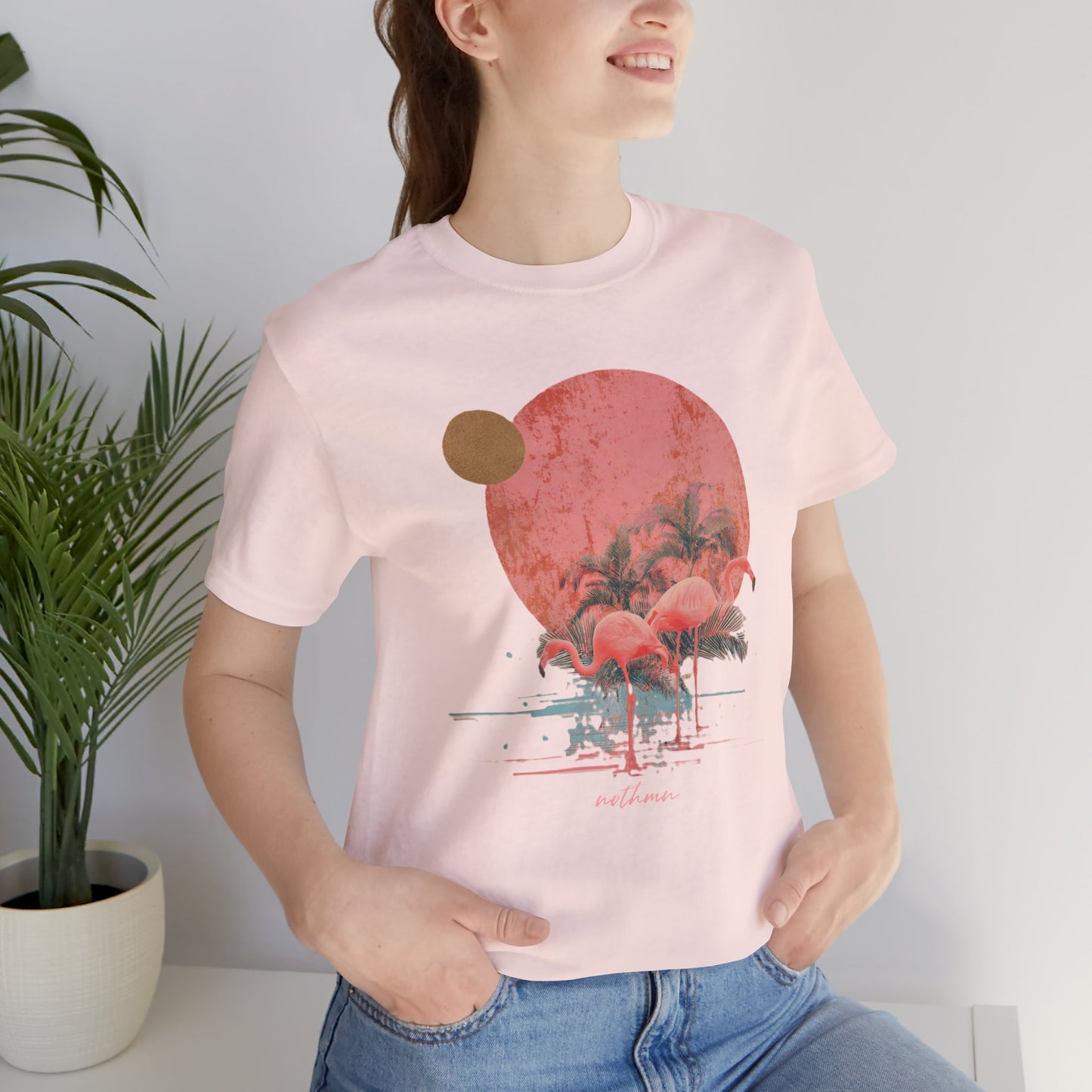 Flamingos in Paradise - Fitted Unisex Jersey Short Sleeve Tee