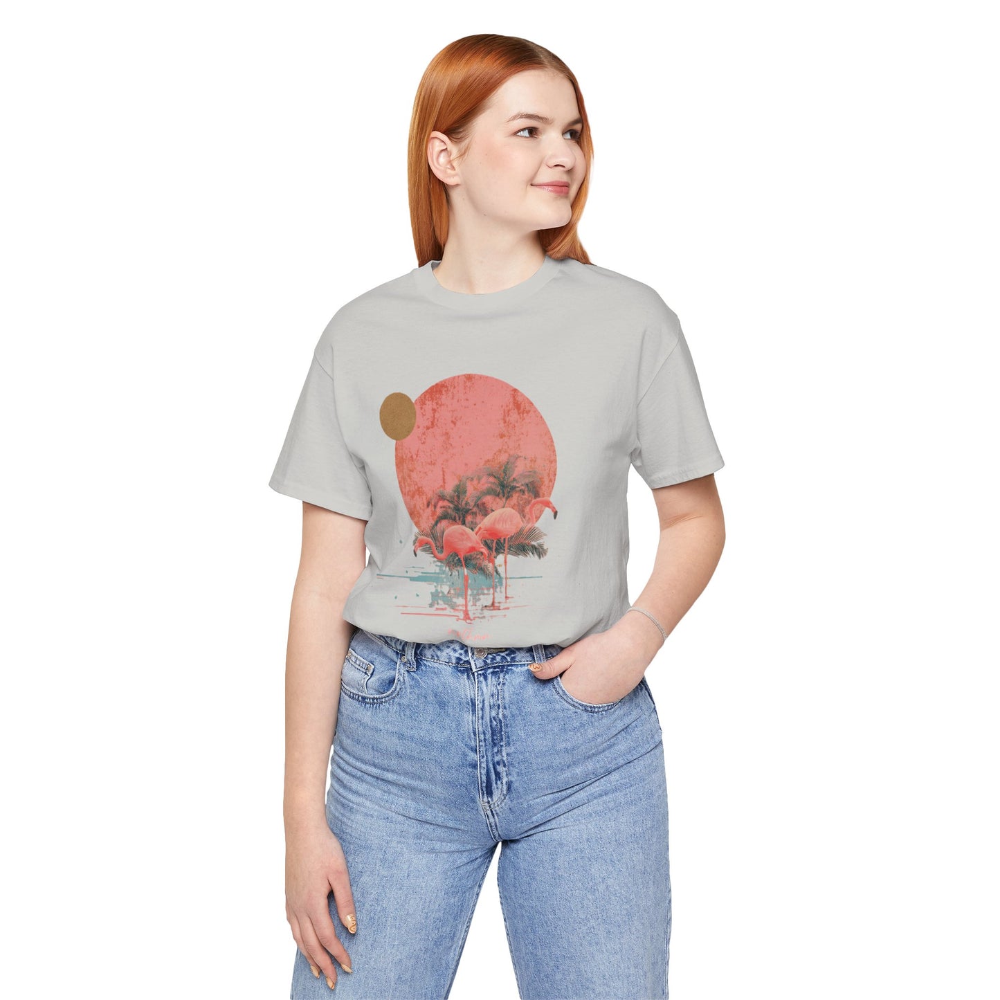 Flamingos in Paradise - Fitted Unisex Jersey Short Sleeve Tee