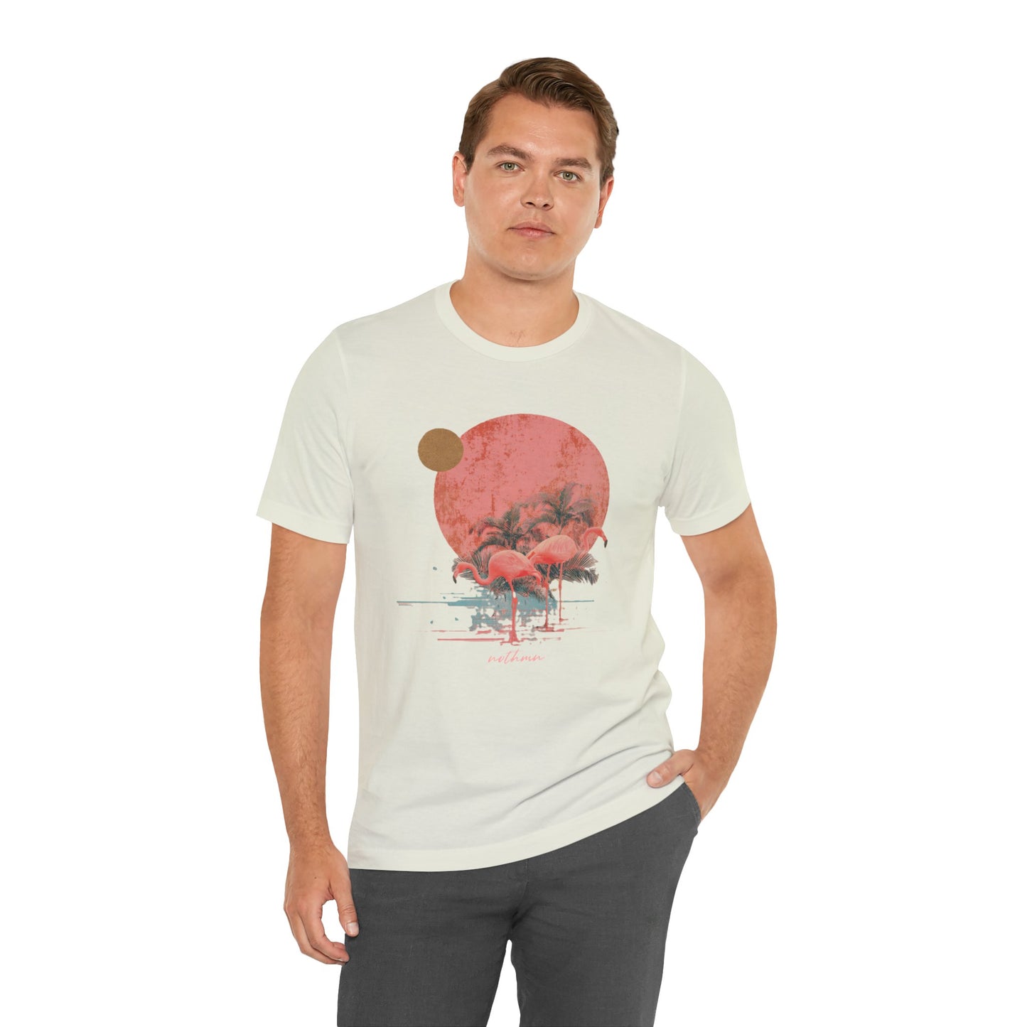 Flamingos in Paradise - Fitted Unisex Jersey Short Sleeve Tee
