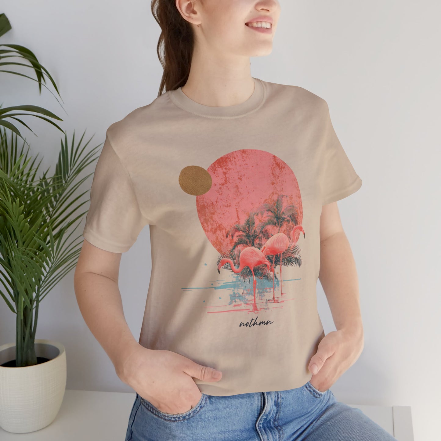 Flamingos in Paradise - Fitted Unisex Jersey Short Sleeve Tee