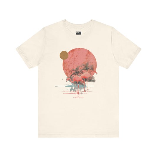 Flamingos in Paradise - Fitted Unisex Jersey Short Sleeve Tee