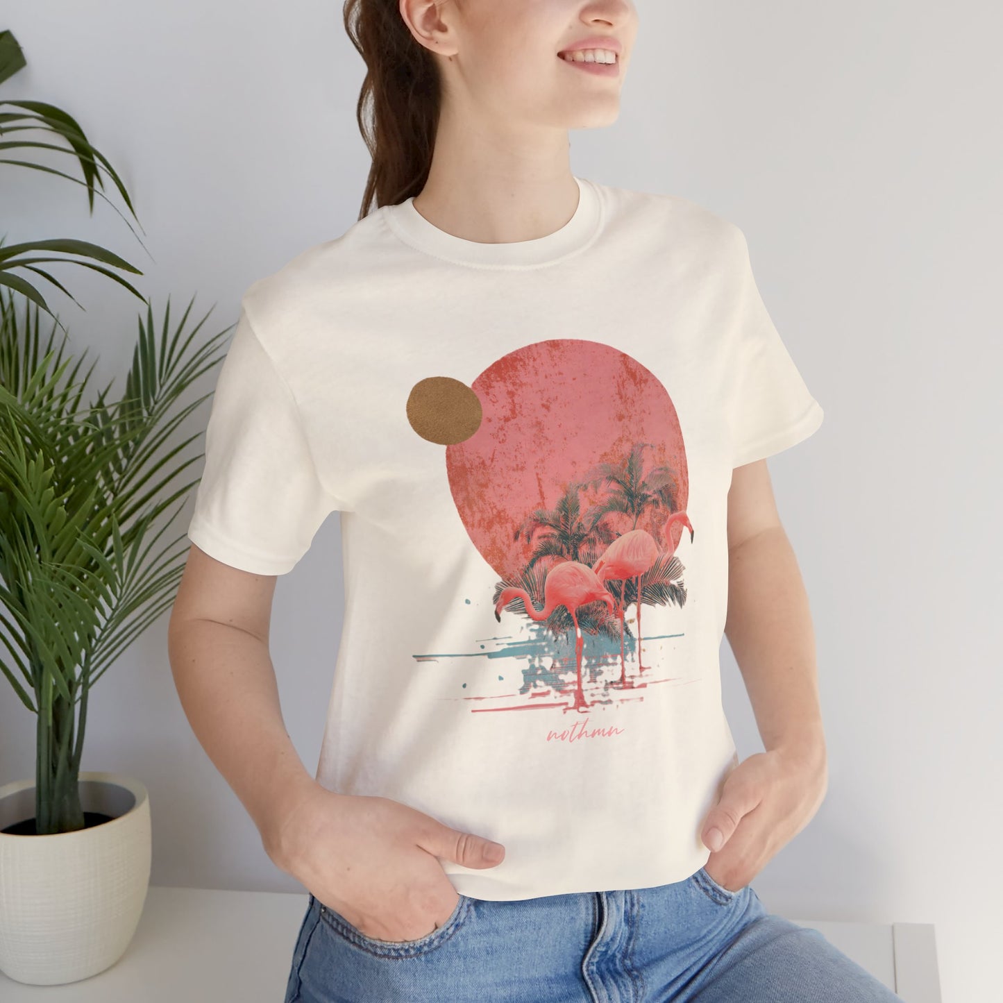 Flamingos in Paradise - Fitted Unisex Jersey Short Sleeve Tee