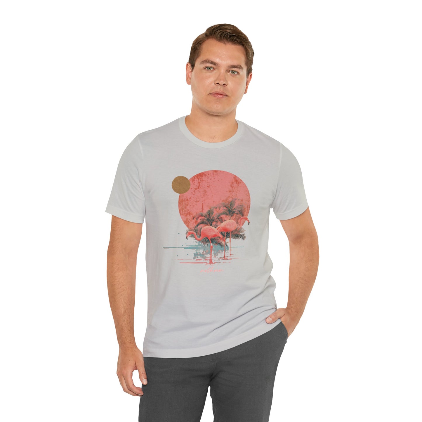 Flamingos in Paradise - Fitted Unisex Jersey Short Sleeve Tee