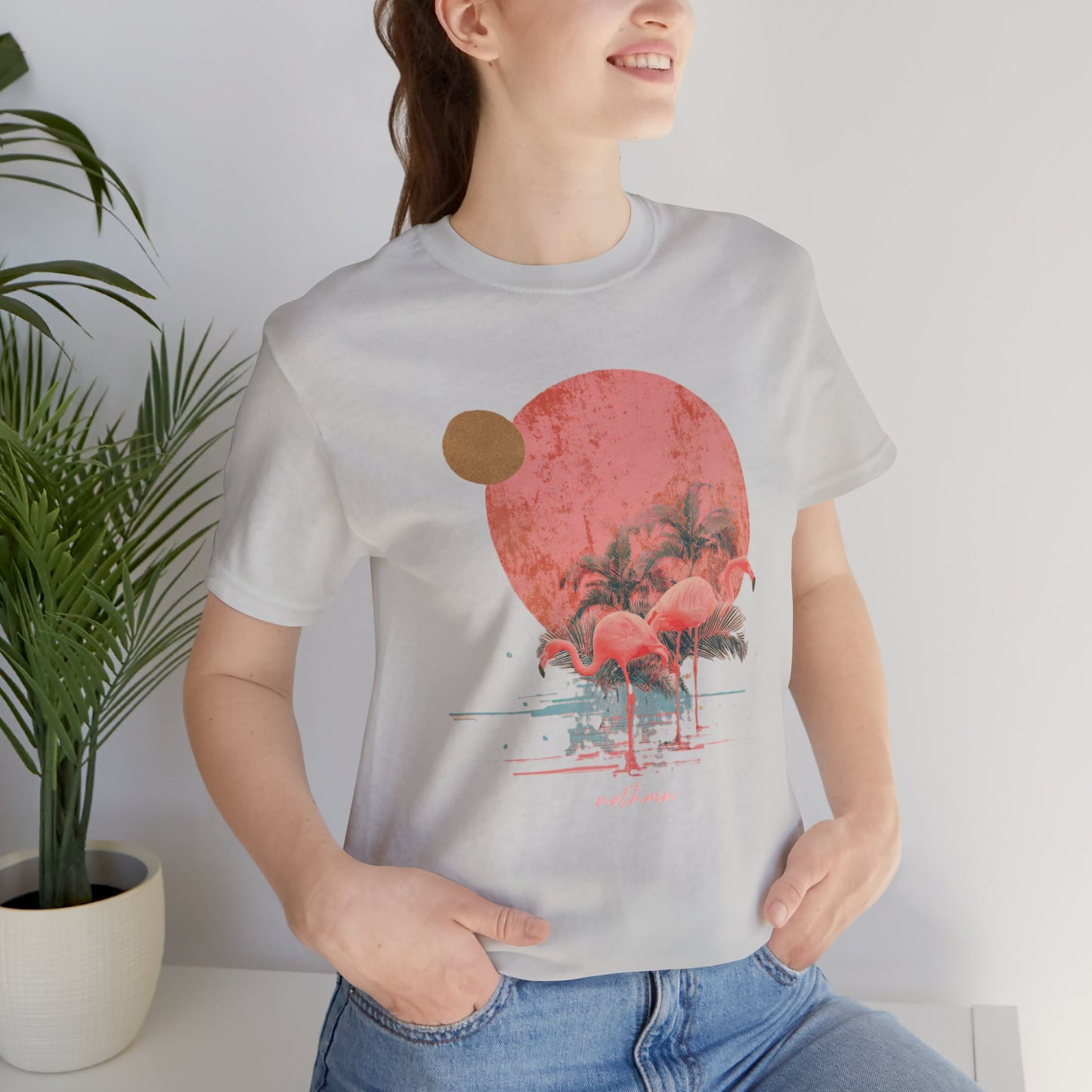 Flamingos in Paradise - Fitted Unisex Jersey Short Sleeve Tee