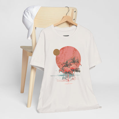 Flamingos in Paradise - Fitted Unisex Jersey Short Sleeve Tee