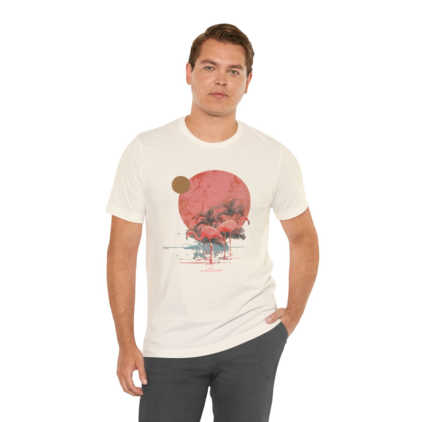 Flamingos in Paradise - Fitted Unisex Jersey Short Sleeve Tee