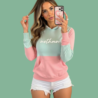 NH Pnk/Mnt Color block Ladies Pullover Hoodie